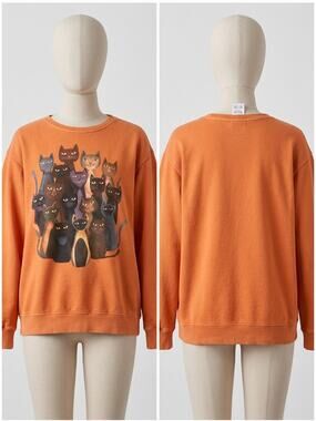 Vintage Shadow Sport Orange Cat Crowd Graphic Crewneck Sweatshirt XL